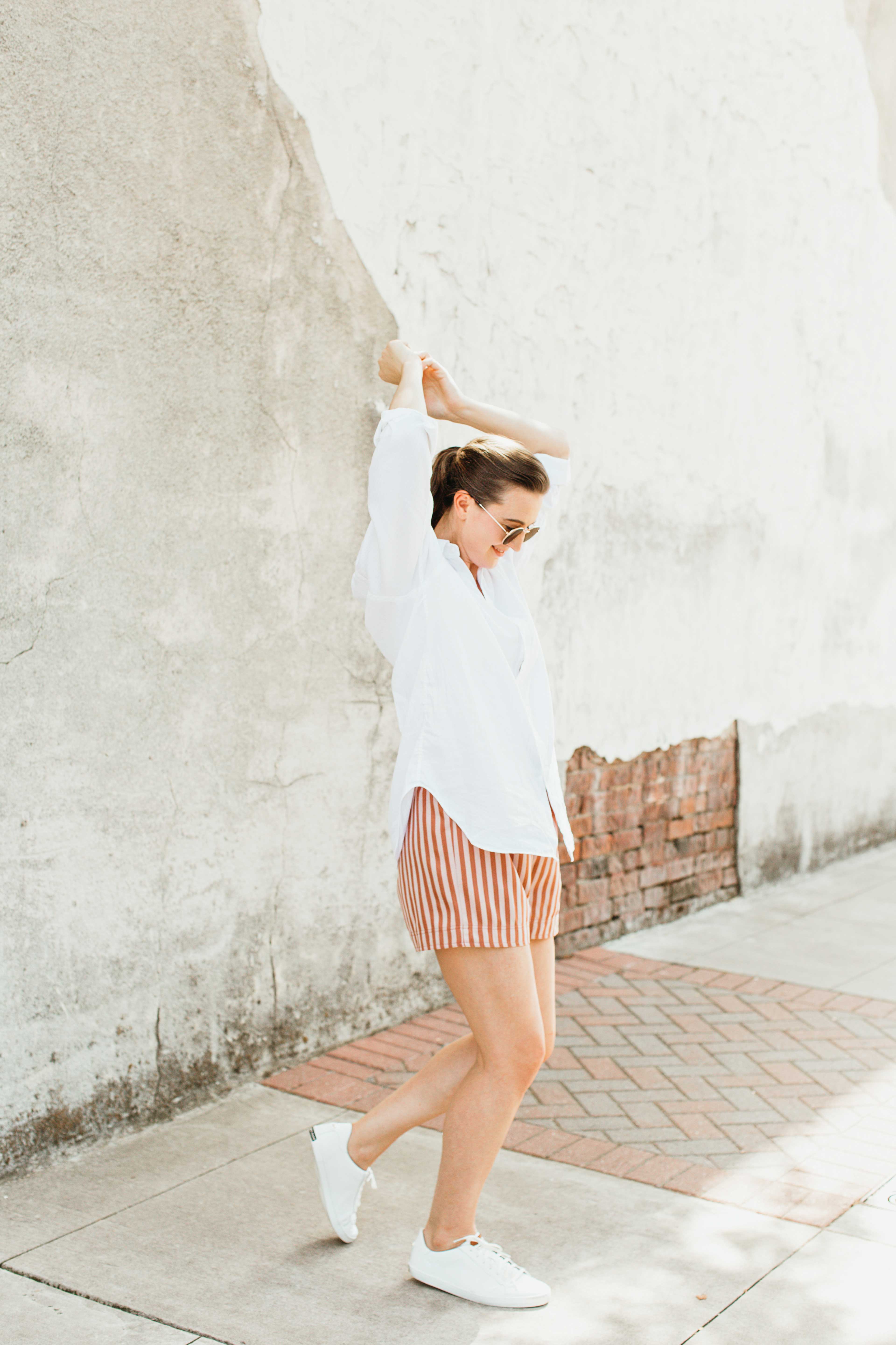 white button down top