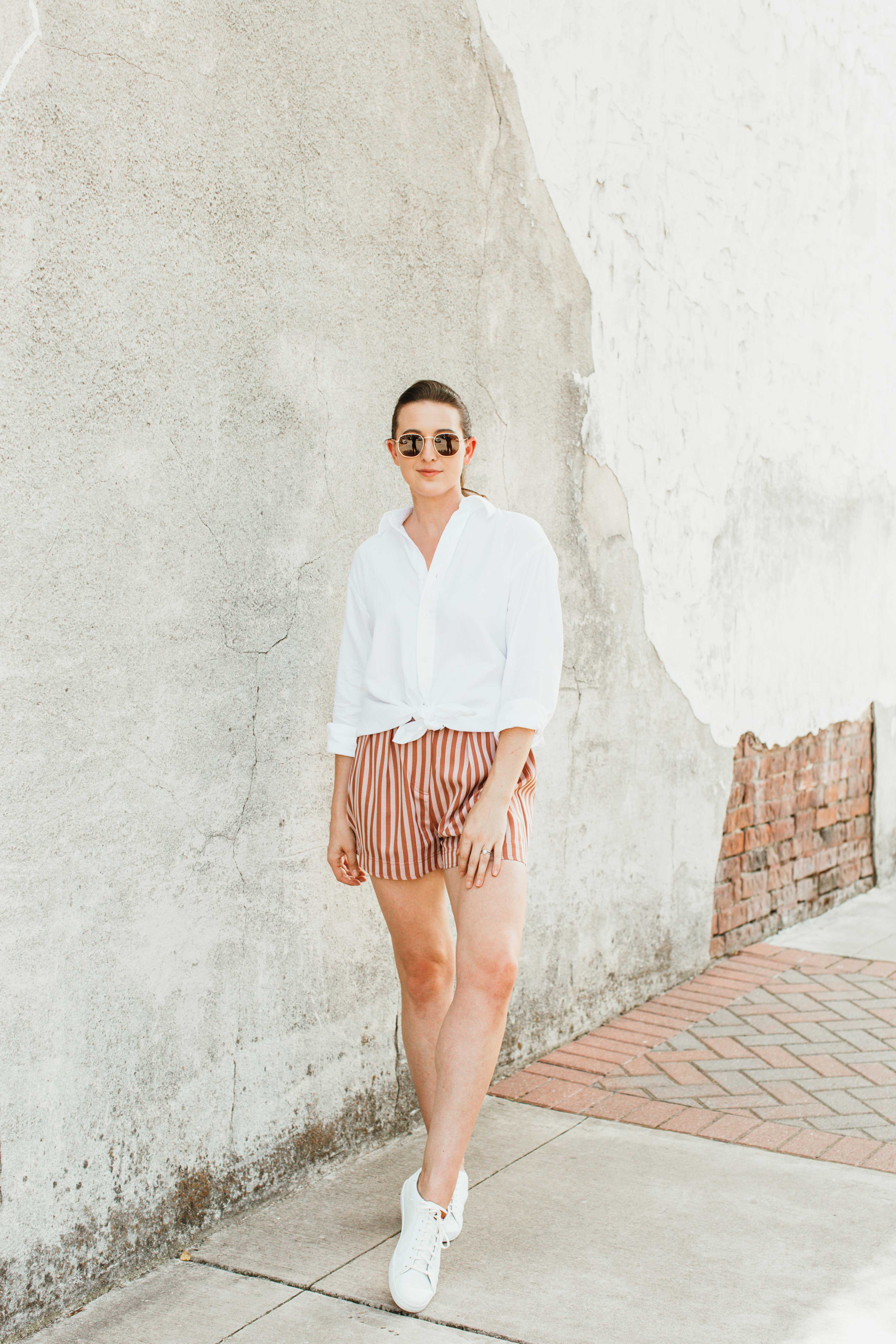 white button down top